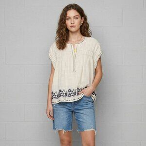 Max Studio London Gauzy Oversized Embroidered Floral Top Size Small NWT